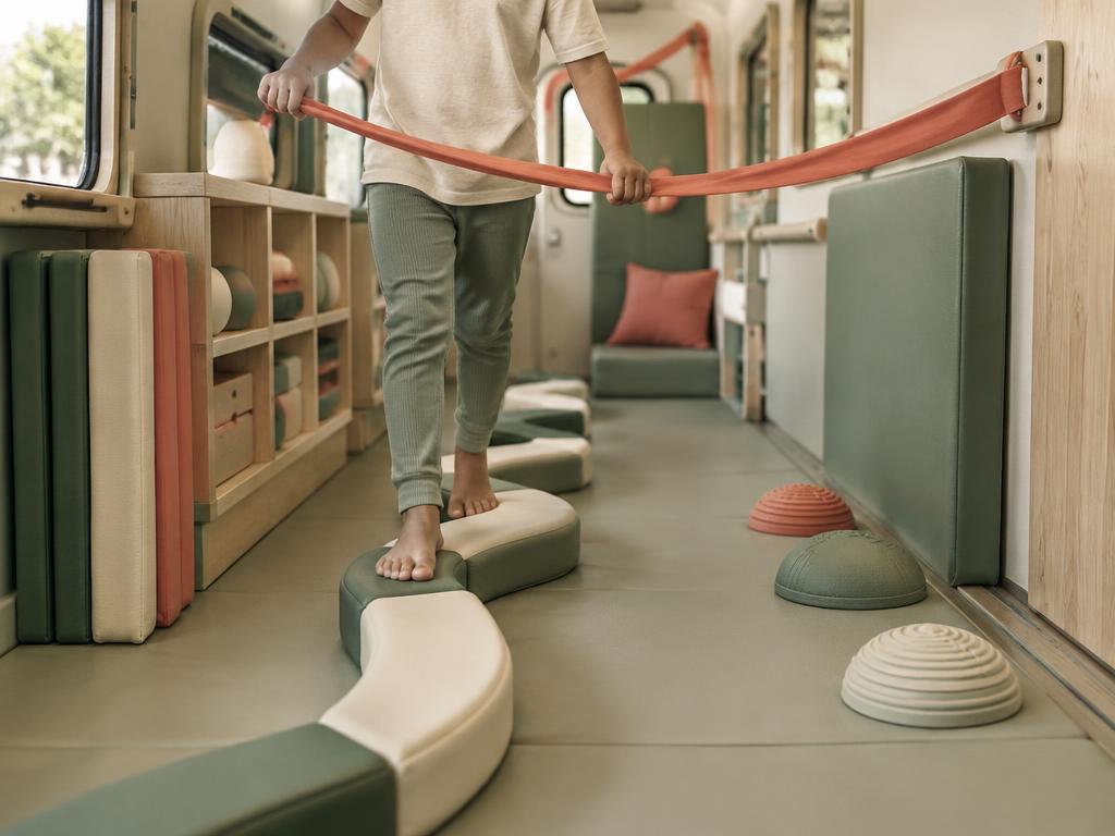 Concept visualization of a child following a compact padded movement path